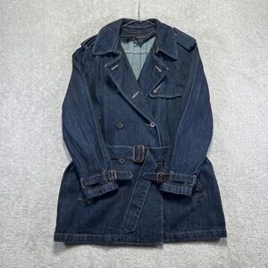 Lauren Jeans Co Ralph Lauren Trench Coat Womens Large Dark Wash Denim Belted